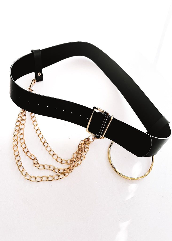 pebby forevee Belt Black/Gold GENEVIEVE CHAINED BUCKLE BELT