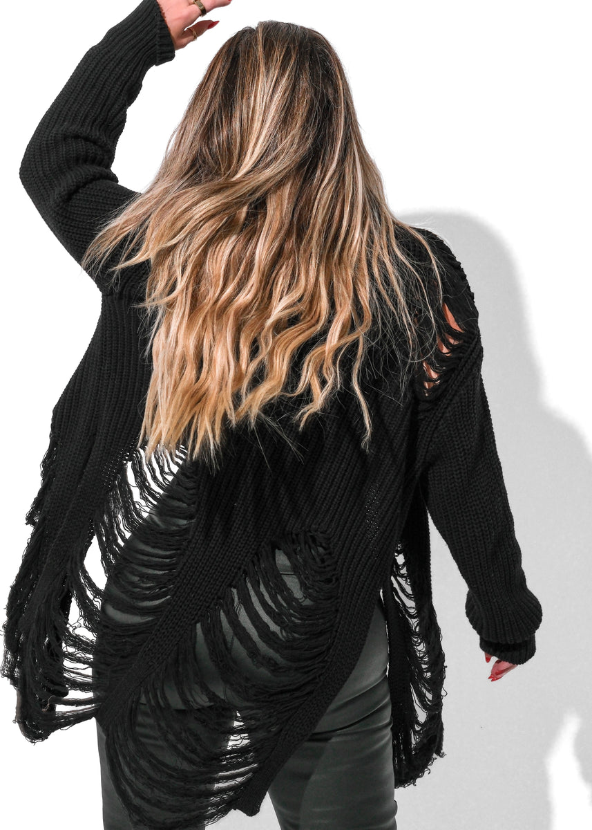 SHREDDED SIDE SLIT CARDIGAN – Pebby Forevee