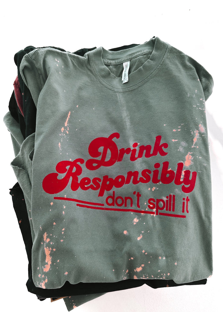 pebby forevee Side Slit Tee DRINK RESPONSIBLY BLEACHED OUT SIDE SLIT TEE