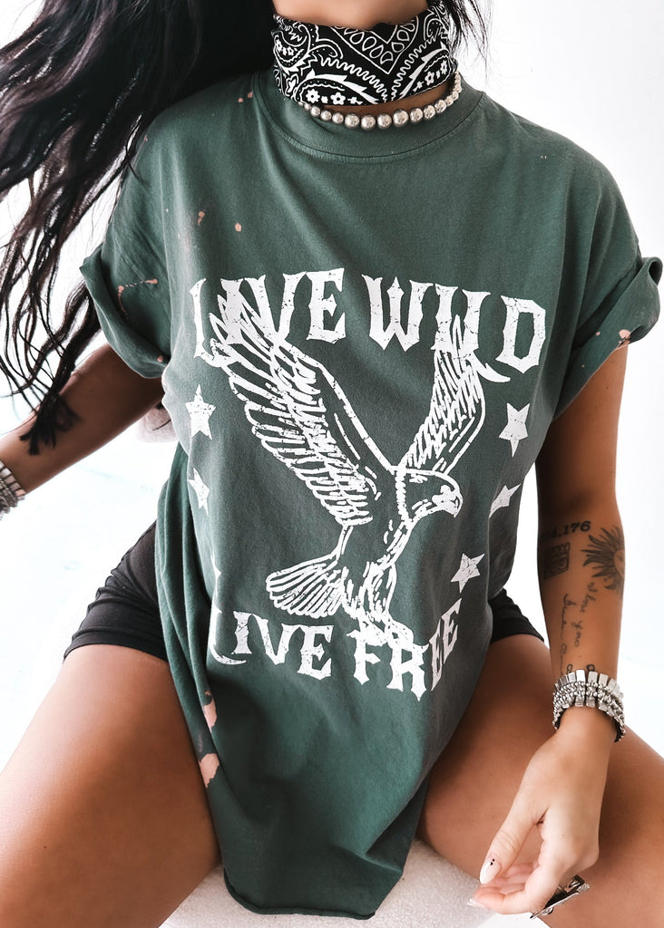 pebby forevee Side Slit Tee LIVE WILD AND FREE BLEACHED OUT SIDE SLIT TEE