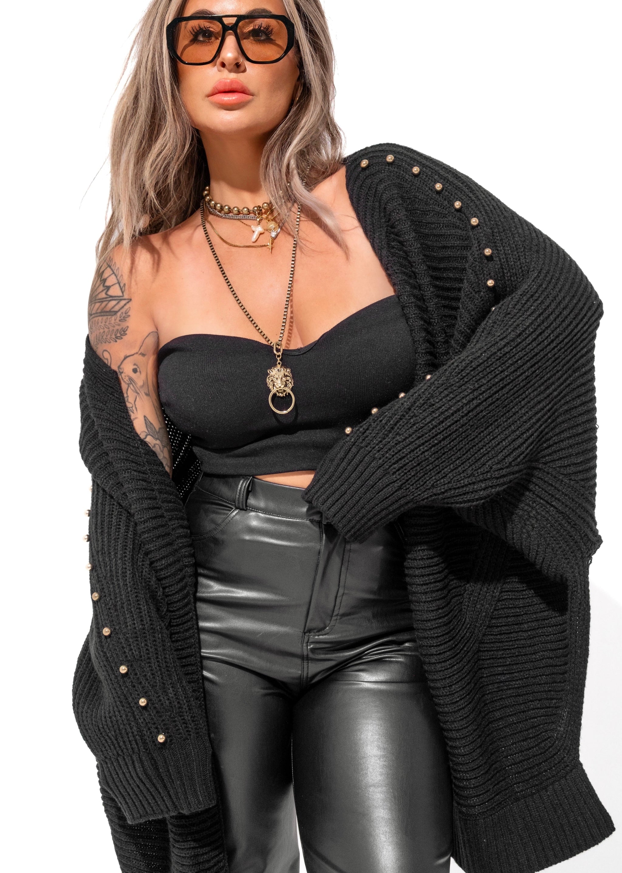 STUDDED STATEMENT SIDE SLIT CARDIGAN – Pebby Forevee