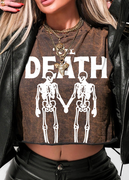 CROPPED 'TIL DEATH DESTRUCTED GRAPHIC TEE – Pebby Forevee