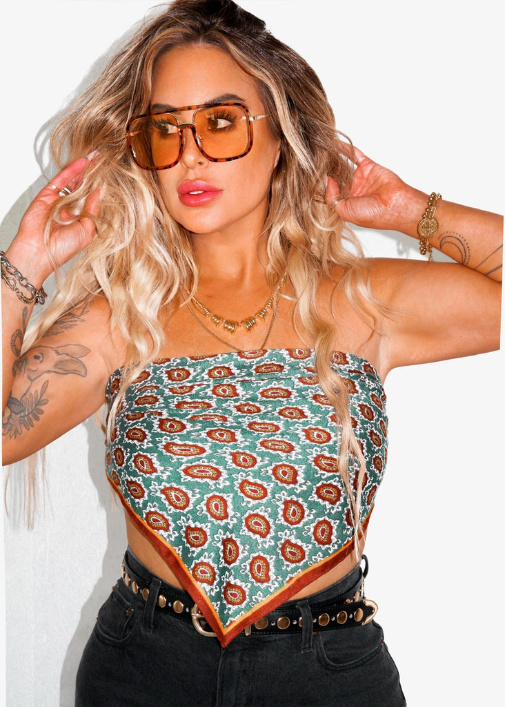 pebby forevee Bandana Green PAISLEY BANDANA