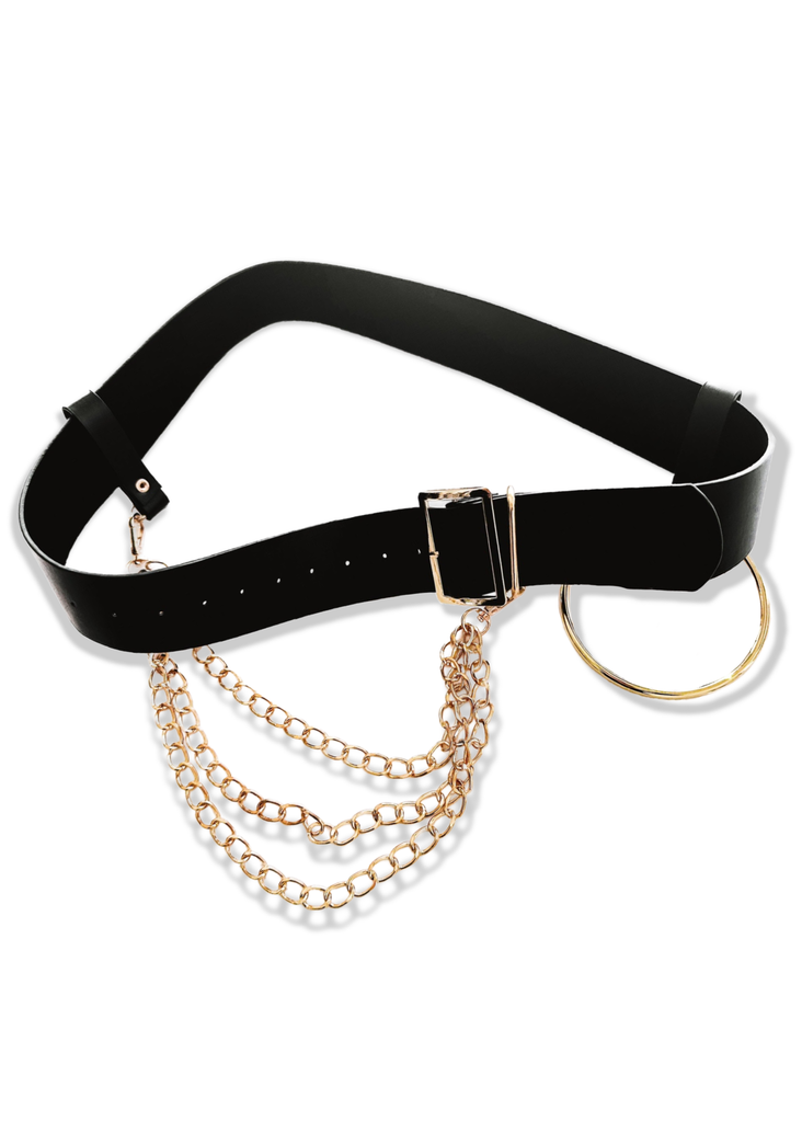 pebby forevee Belt Black/Gold GENEVIEVE CHAINED BUCKLE BELT