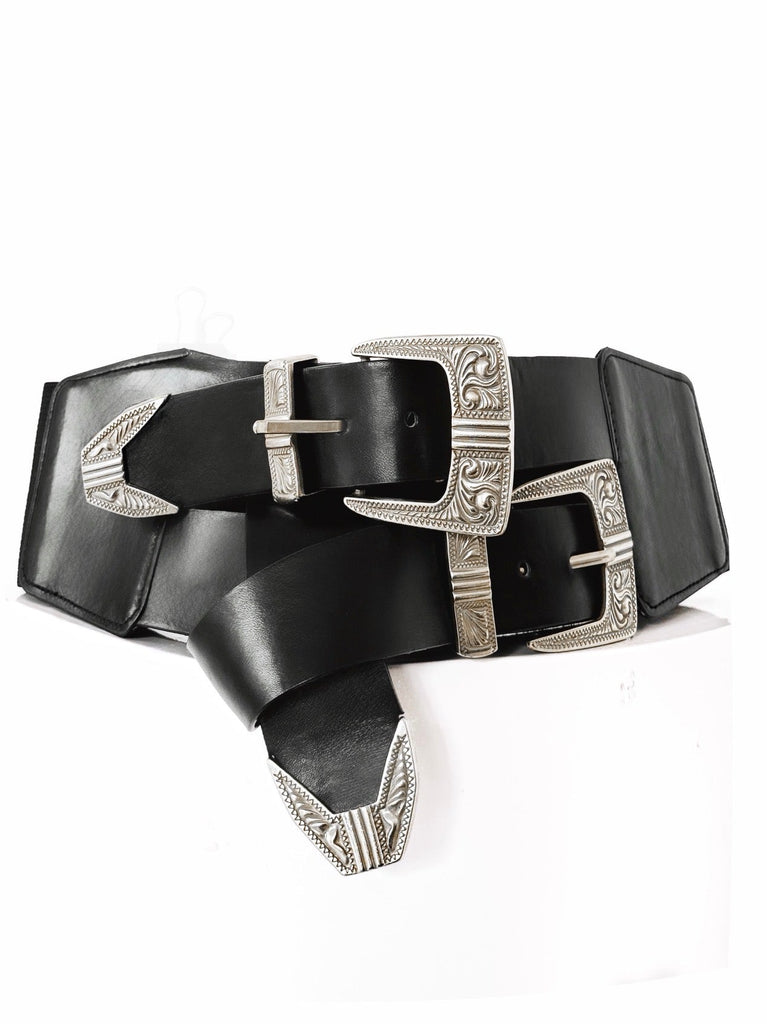 pebby forevee Belt Black/Silver DOUBLE BUCKLE BAND BELT