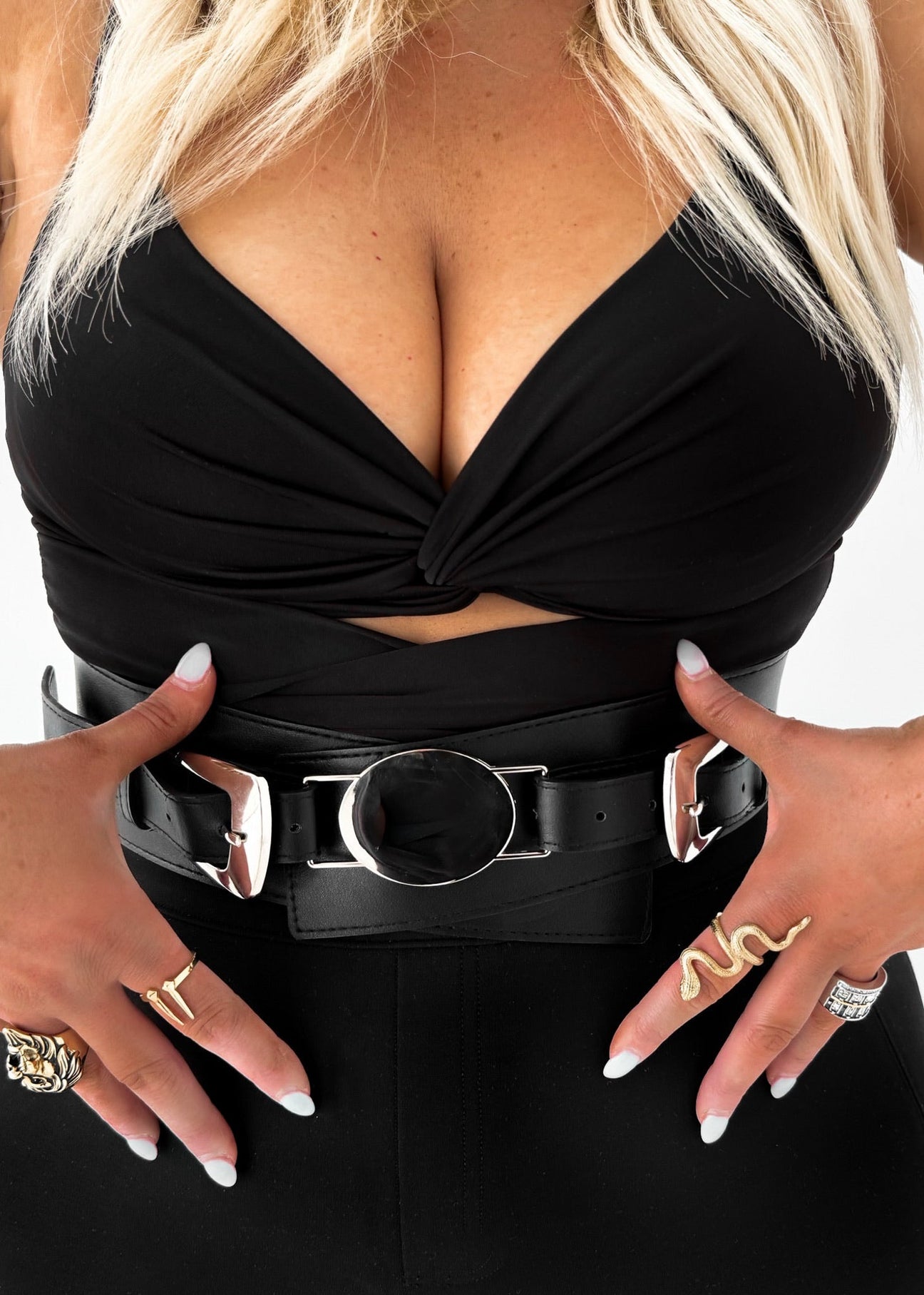 pebby forevee Belt Black/Silver PEARSON BUCKLE BELT