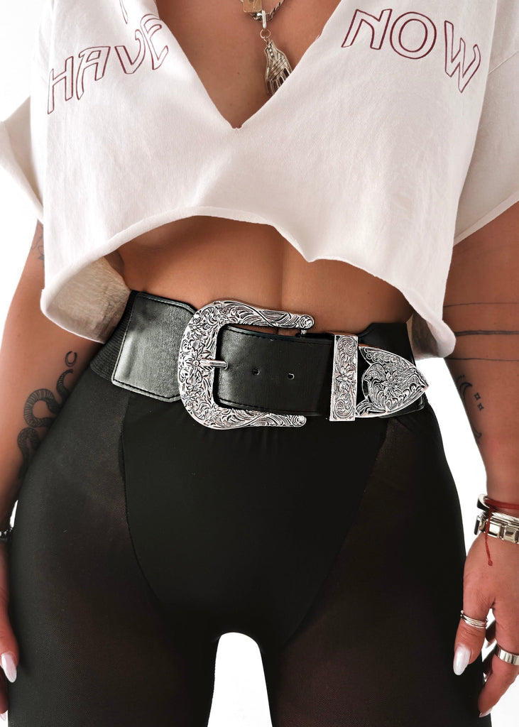 pebby forevee Belt Black/Silver RYKER BUCKLE BAND BELT