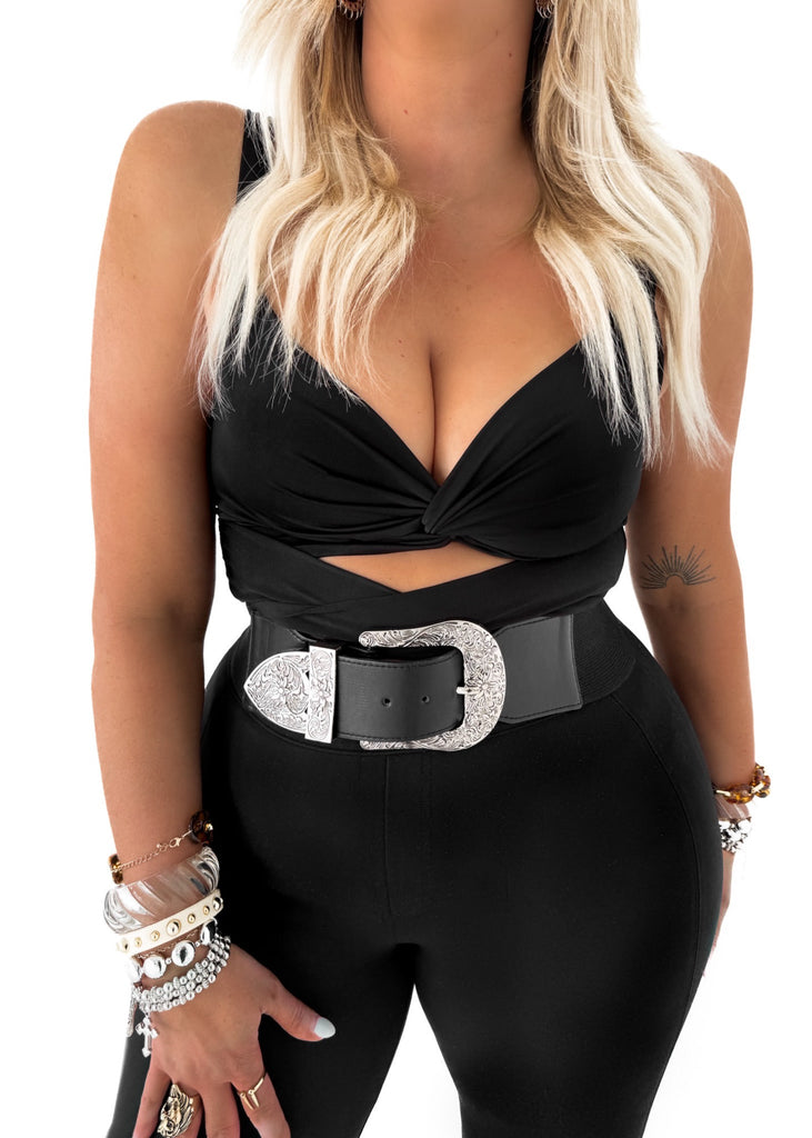 pebby forevee Belt Black/Silver RYKER BUCKLE BELT