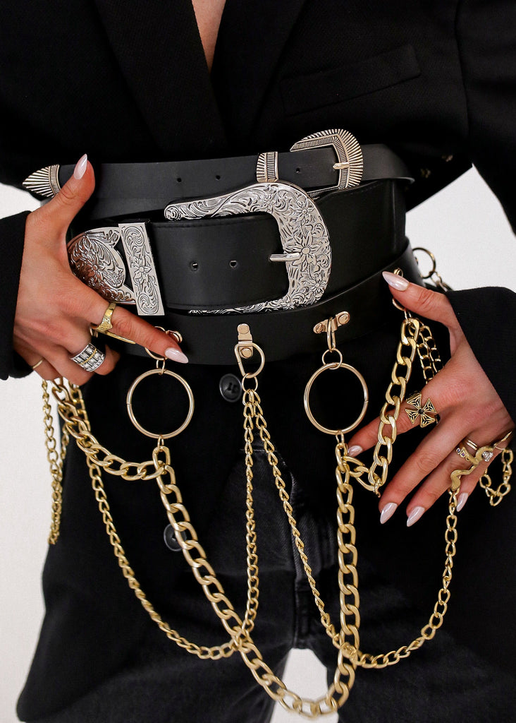 pebby forevee Belt Black/Silver RYKER BUCKLE BELT