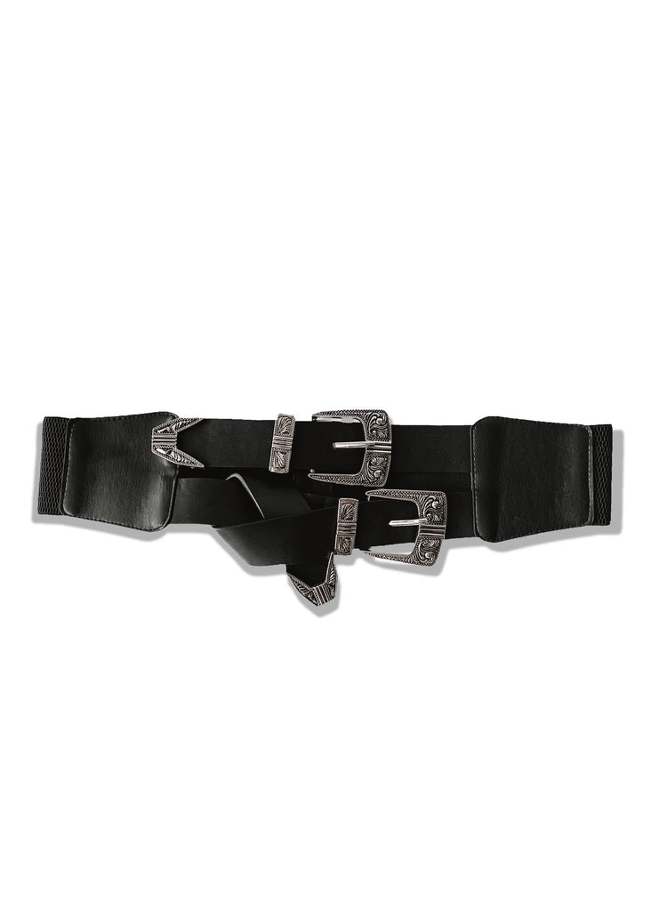 pebby forevee Belt Black/Silver / Size 6 to Size 14 DOUBLE BUCKLE BAND BELT