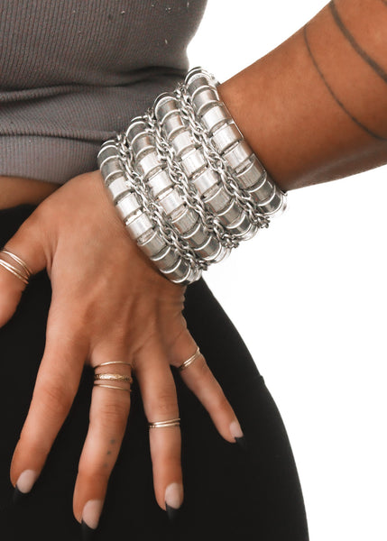 Silver Plated Tank Style Link Statement Bracelet For Sale at 1stDibs