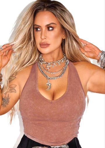 pebby forevee Brami BACK SMOOTHING MINERAL WASHED V-NECK BRAMI
