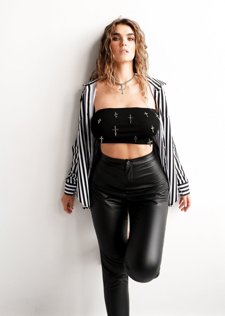 pebby forevee Button Down BOUNDARIES BUTTON DOWN STATEMENT TOP