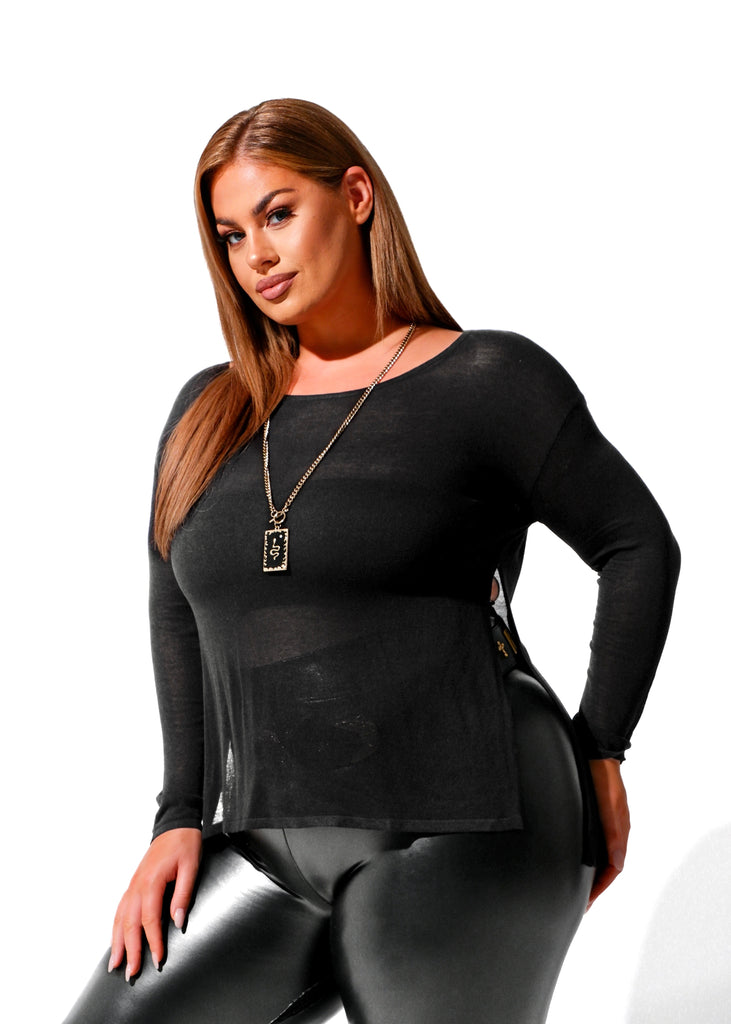 pebby forevee Button Down LOVE ON THE WEEKEND SIDE SLIT SHEER TOP