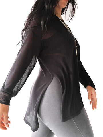 pebby forevee Button Down LOVE ON THE WEEKEND SIDE SLIT SHEER TOP