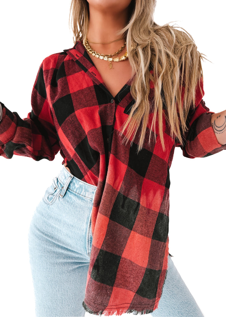 pebby forevee Button Down NOT YOUR BOYFRIEND'S SIDE SLIT FLANNEL