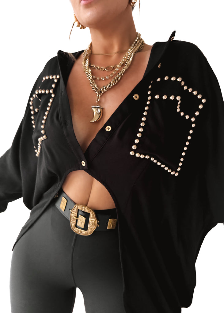 pebby forevee Button Down OFF BEAT STATEMENT TOP