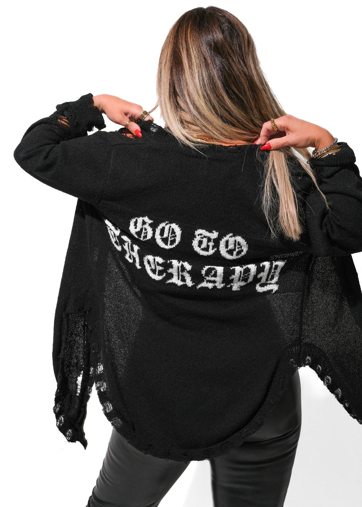 pebby forevee Cardigan GO TO THERAPY DISTRESSED CARDIGAN