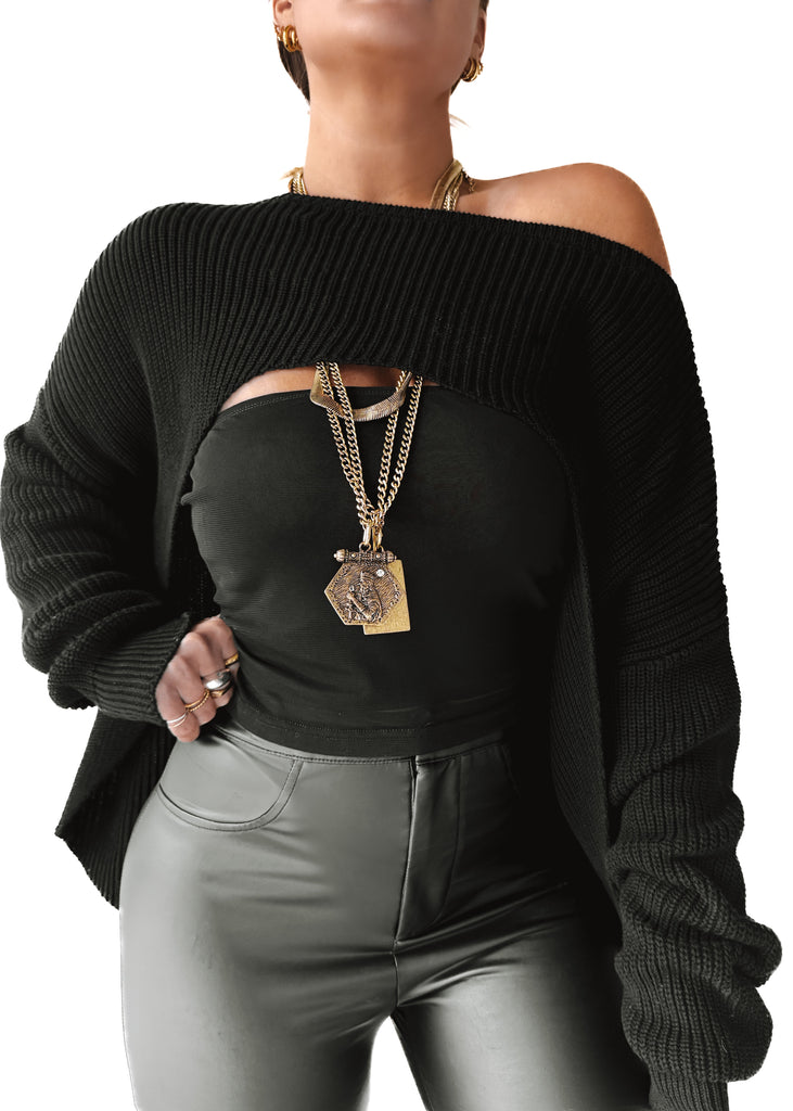 pebby forevee Cardigan REVERSIBLE ROLES CUT OUT PULLOVER