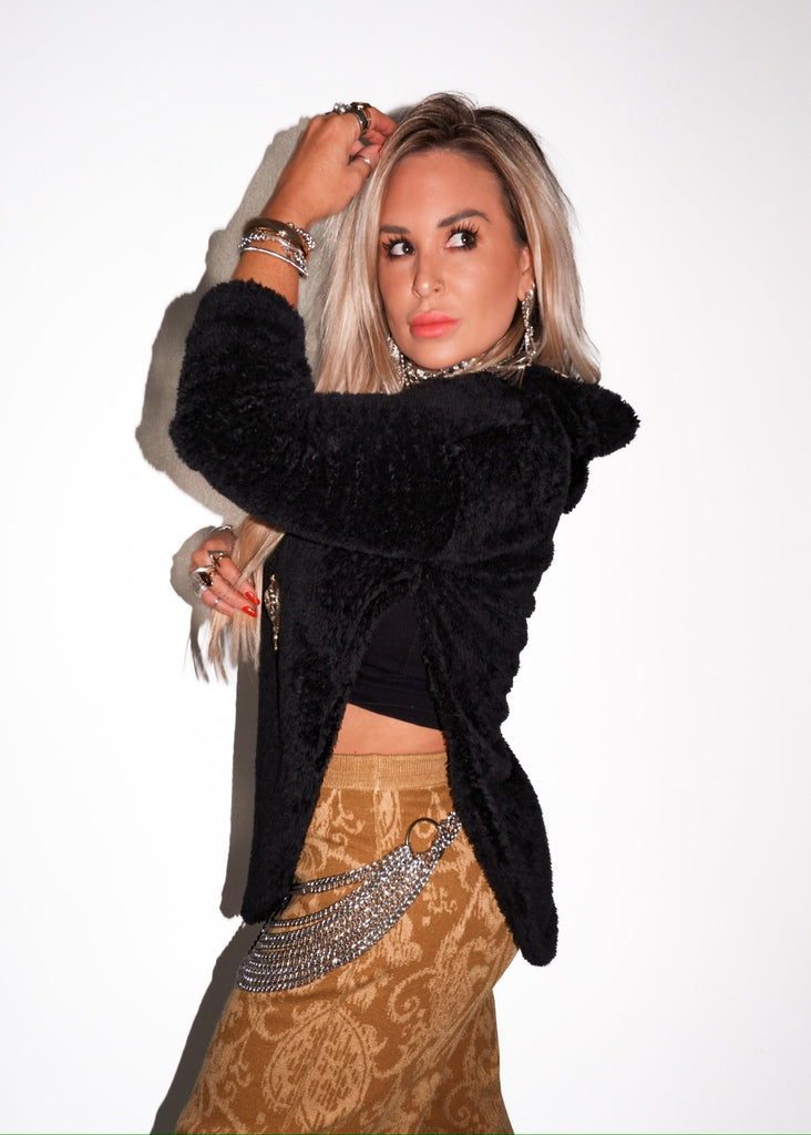 pebby forevee Cardigan SHERPA HOODED SIDE SLIT PULLOVER