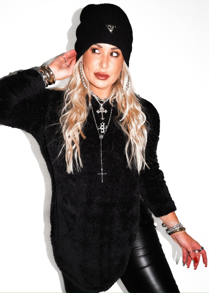 pebby forevee Cardigan SHERPA HOODED SIDE SLIT PULLOVER