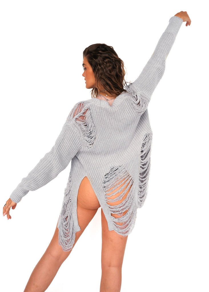 pebby forevee Cardigan SHREDDED SIDE SLIT CARDIGAN