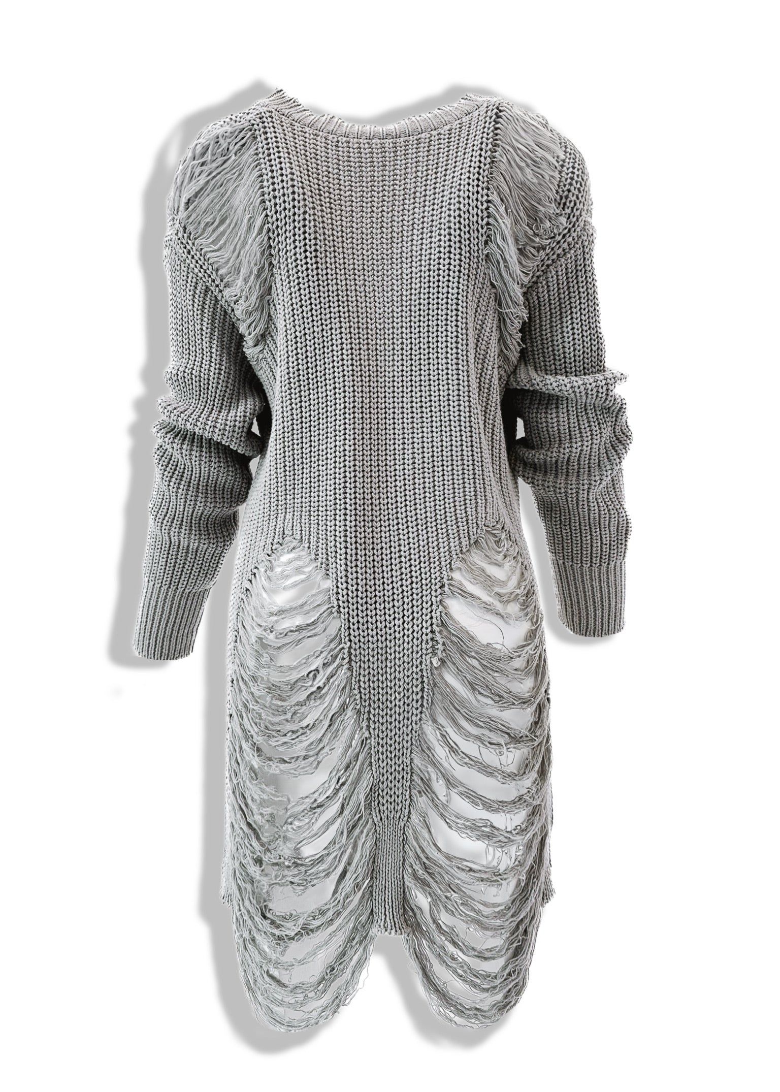 grey ripped dress Our Cut Out Ripped Dress With Arm Sleeves is such a vibe