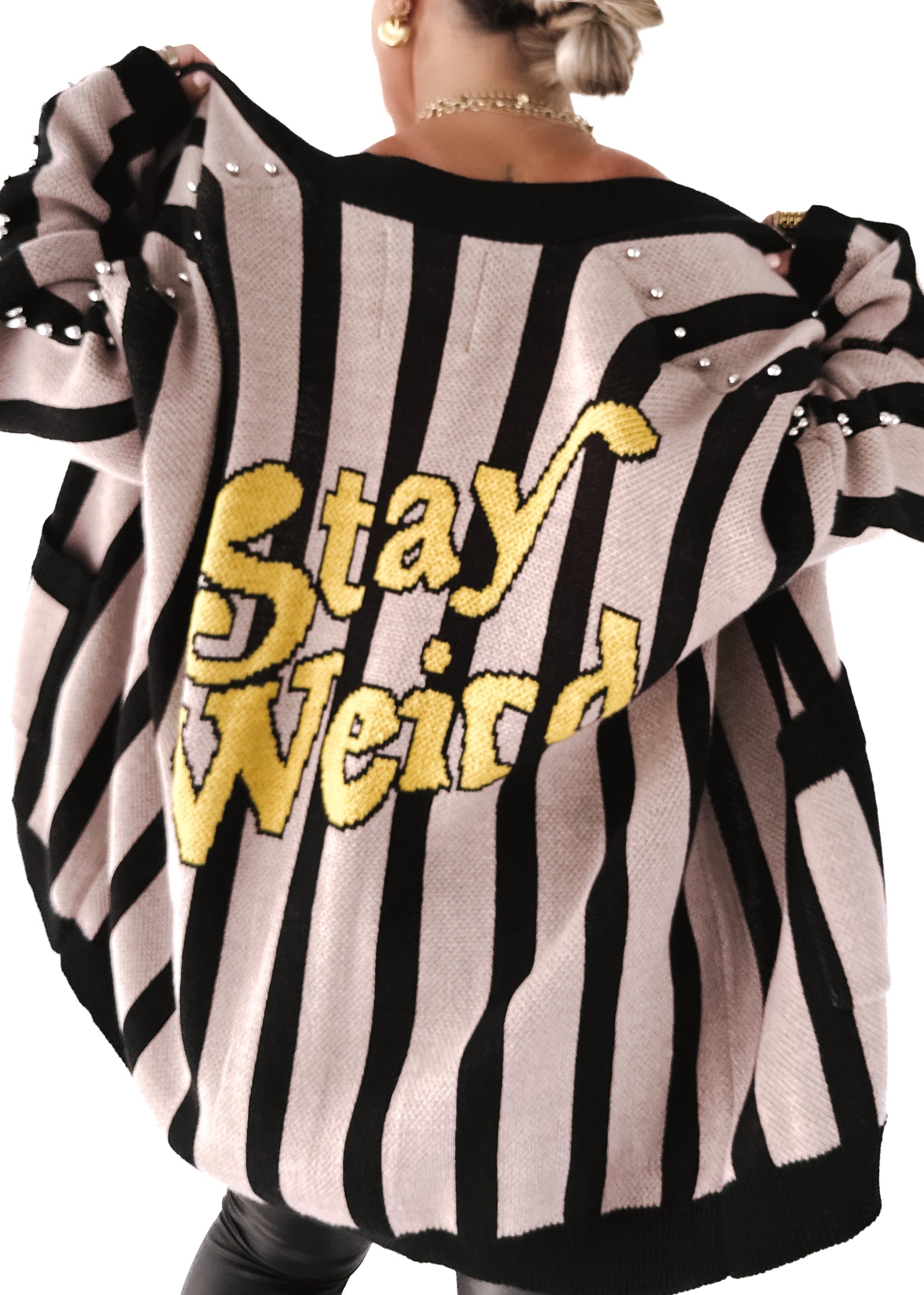STAY WEIRD OVERSIZED CARDIGAN – Pebby Forevee