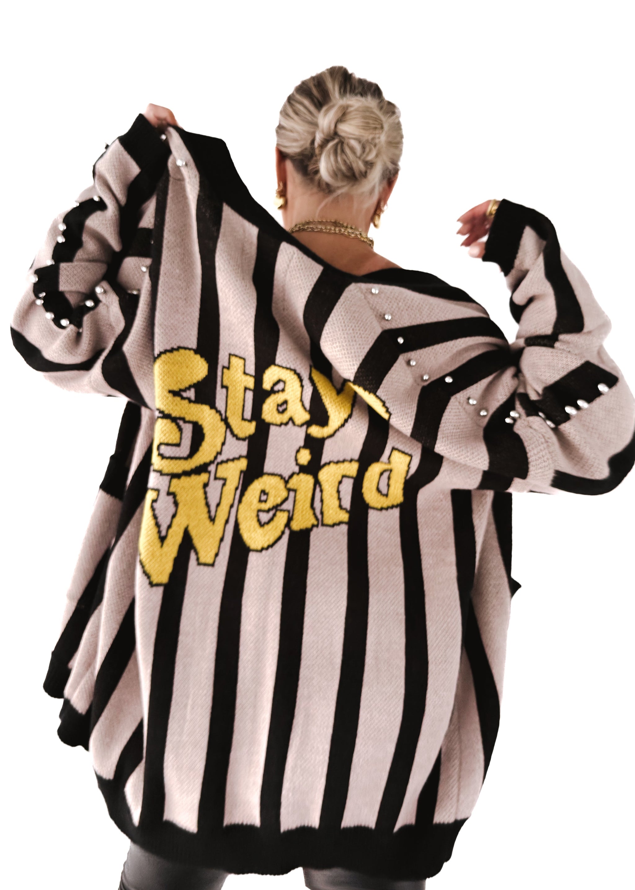 STAY WEIRD OVERSIZED CARDIGAN – Pebby Forevee