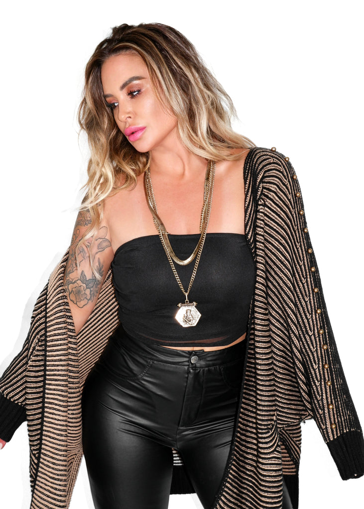 pebby forevee Cardigan STUDDED STATEMENT SIDE SLIT CARDIGAN