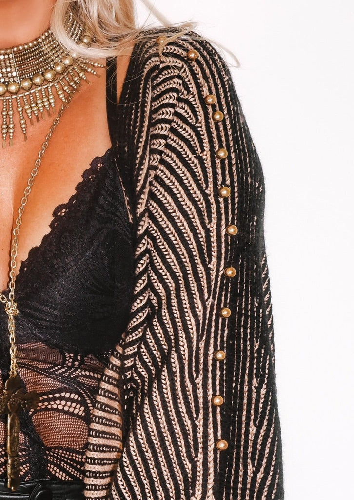 pebby forevee Cardigan STUDDED STATEMENT SIDE SLIT CARDIGAN