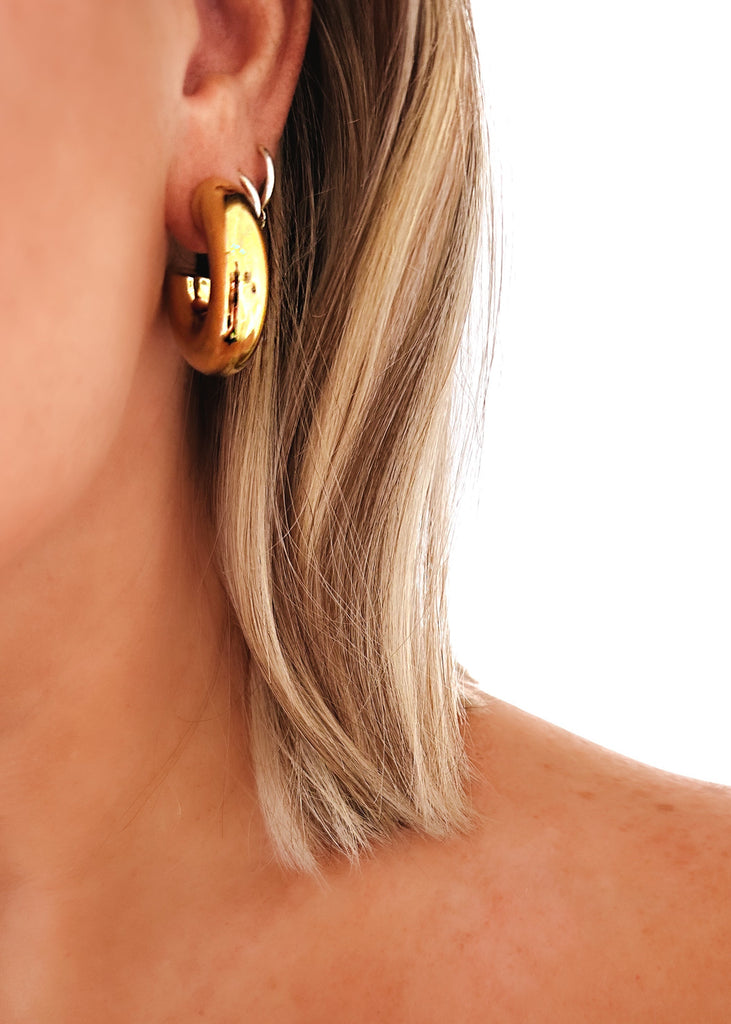 pebby forevee Earring Gold KYLE CHUNKY HOOP STATEMENT EARRINGS