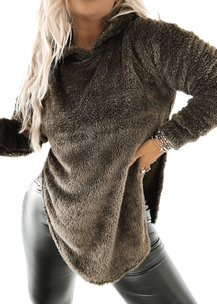 pebby forevee Hoodie SHERPA SIDE SLIT HOODIE