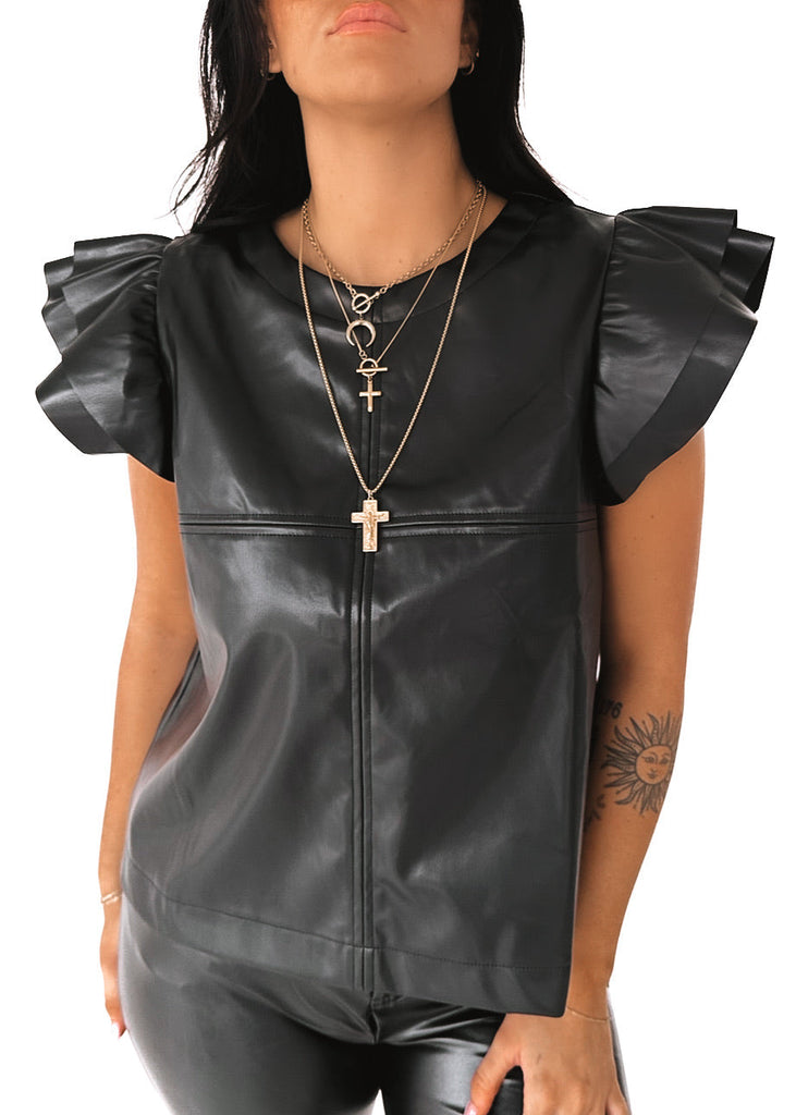 pebby forevee Jacket MAKING ME BLUSH FAUX LEATHER STATEMENT TOP