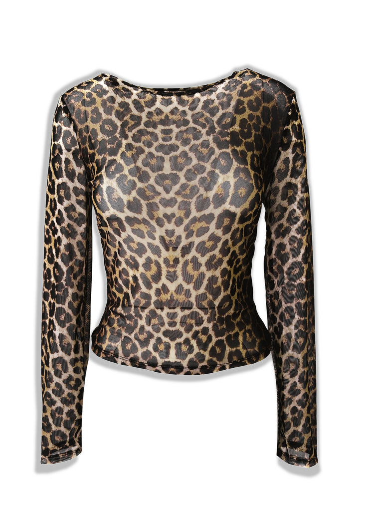 pebby forevee Long Sleeve Top ANIMAL INSTINCTS SHEER TOP