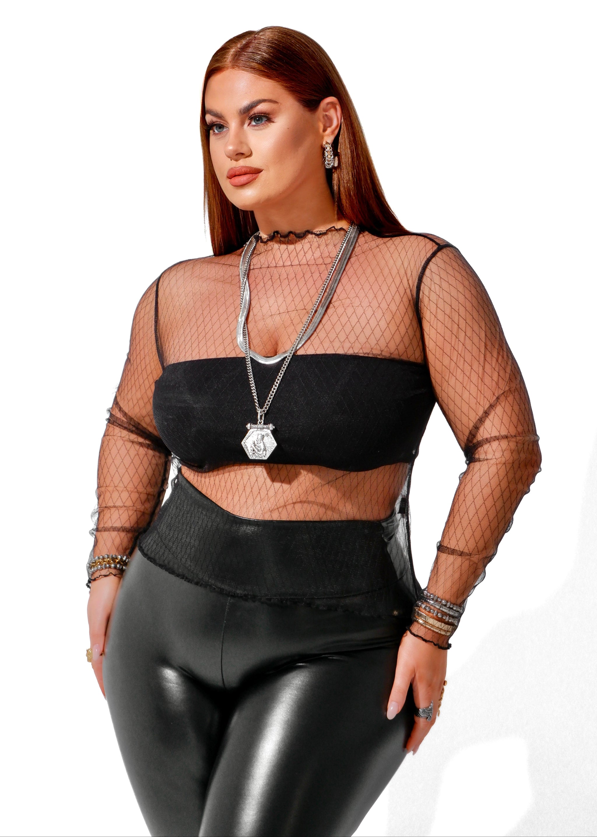 トップス PHEENY Heavy weight border tucked sleeve SHEER INTENTIONS MESH LONG SLEEVE TOP – Pebby Forevee