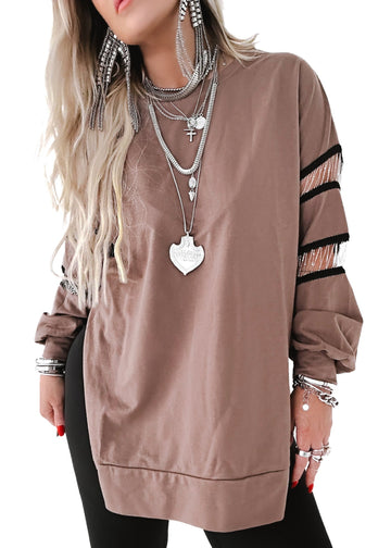 pebby forevee Long Sleeve Top SHEER AMBITION SIDE SLIT PULLOVER