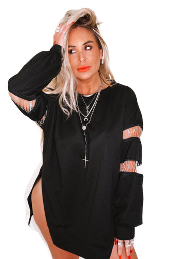 pebby forevee Long Sleeve Top SHEER AMBITION SIDE SLIT PULLOVER