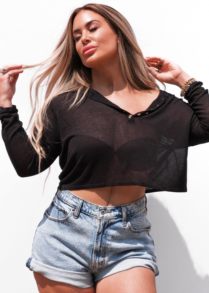 pebby forevee Long Sleeve Top SPEAK TO ME SHEER HOODIE