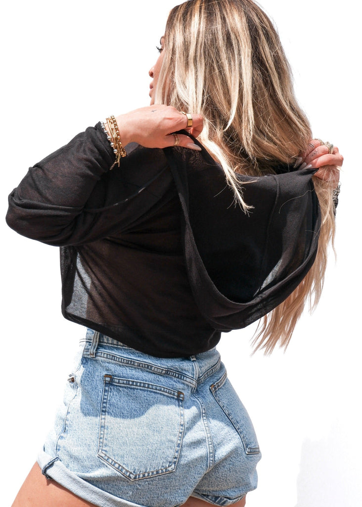 pebby forevee Long Sleeve Top SPEAK TO ME SHEER HOODIE