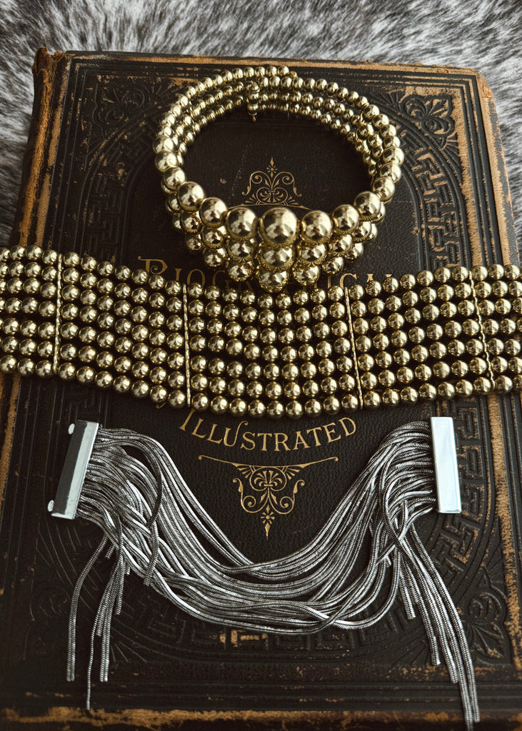 pebby forevee Necklace Burnished Gold THREE TIMES THE CHARM CHOKER STATEMENT NECKLACE