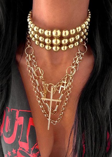 Thick gold chain choker top