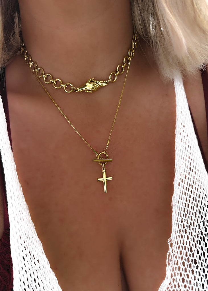 pebby forevee Necklace Gold CROSS MY HEART WATER RESISTANT NECKLACE