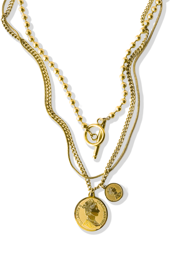 pebby forevee Necklace Gold ROYALTY LAYERED WATER RESISTANT NECKLACE SET