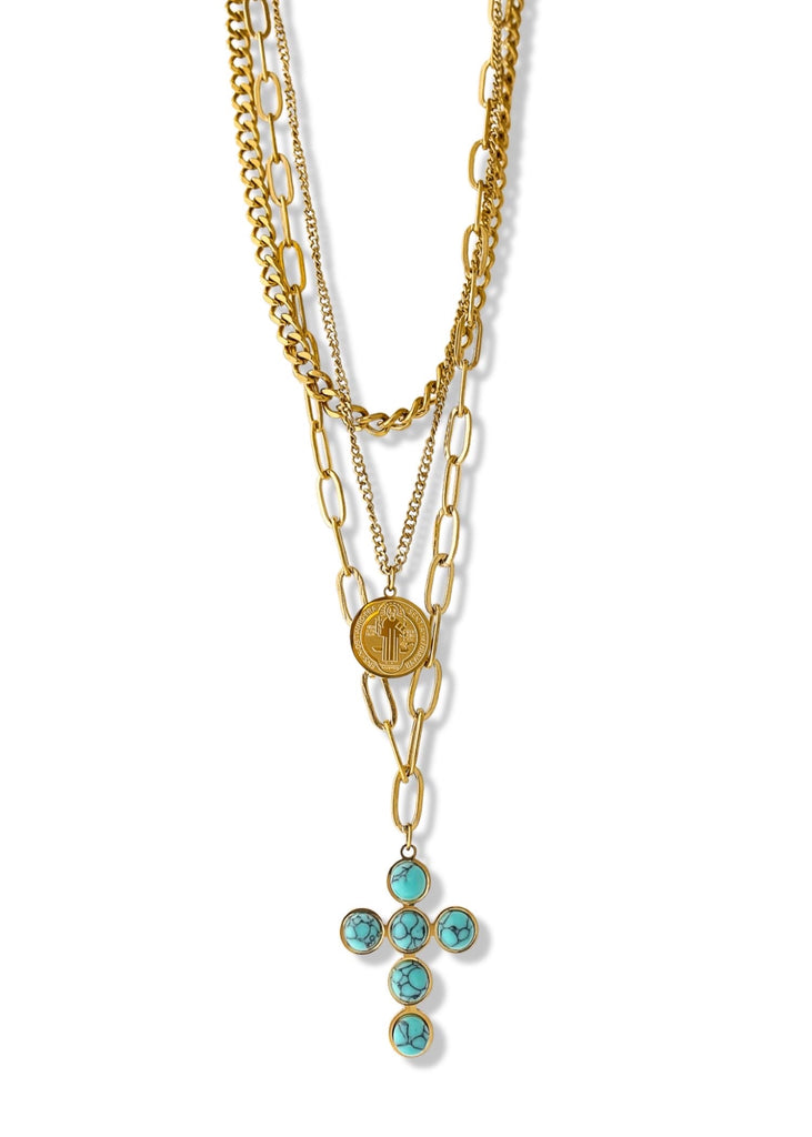 pebby forevee Necklace Gold SACRED LAYERED WATER RESISTANT NECKLACE SET