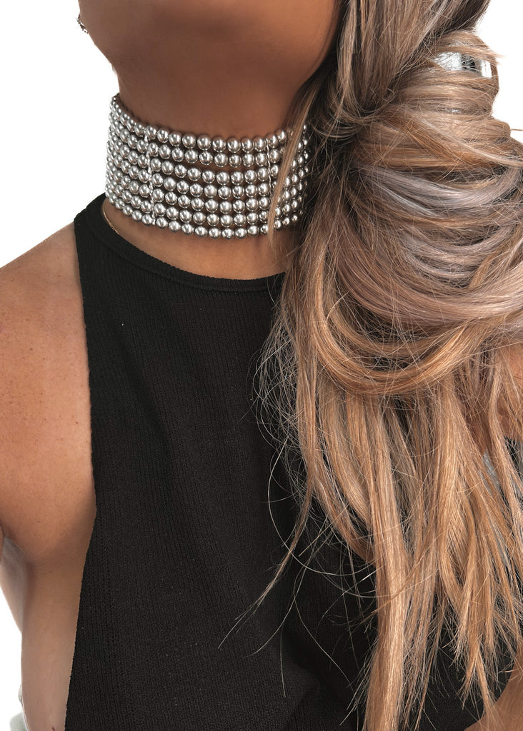 pebby forevee Necklace Silver ASIM WIDE STATEMENT CHOKER NECKLACE