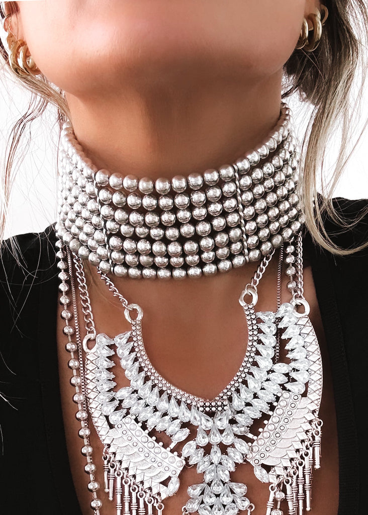 pebby forevee Necklace Silver ASIM WIDE STATEMENT CHOKER NECKLACE
