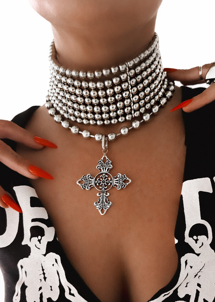 pebby forevee Necklace Silver ASIM WIDE STATEMENT CHOKER NECKLACE