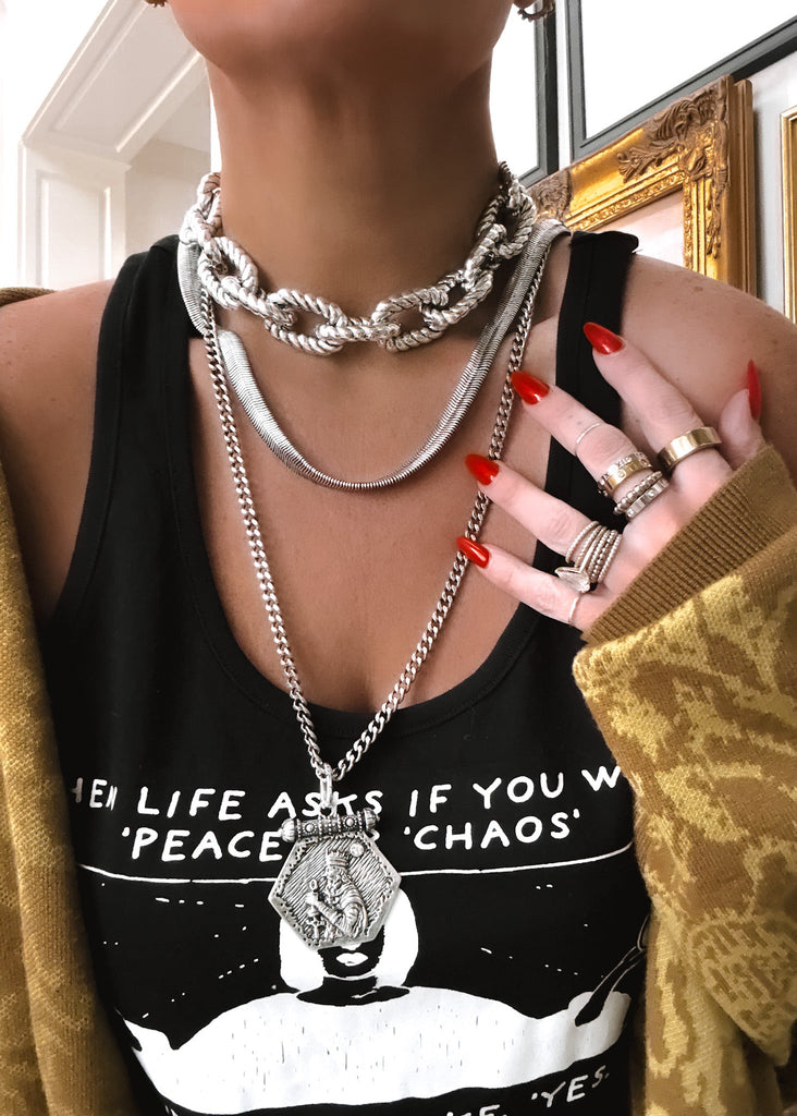 pebby forevee Necklace Silver COIN STATEMENT NECKLACE