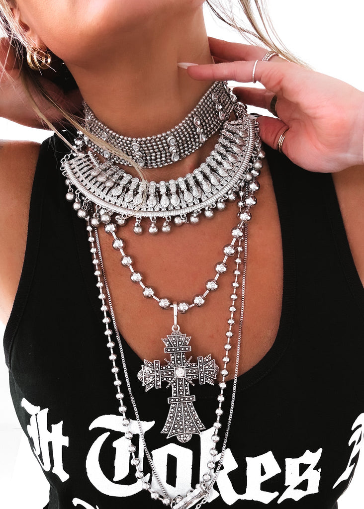 pebby forevee Necklace Silver ORENDA STATEMENT CHOKER CHAIN NECKLACE